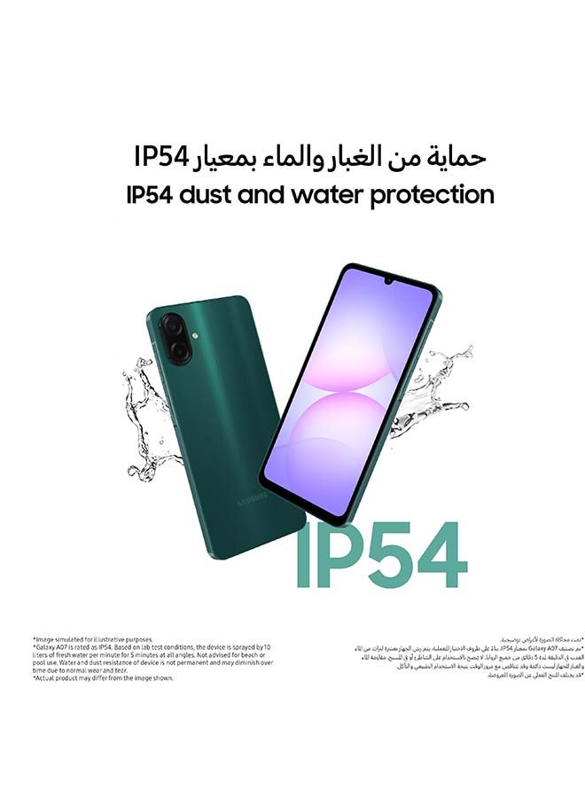 هاتف Galaxy A07 بشريحتين، لون أخضر، يدعم تقنية 4G - إصدار الشرق الأوسط