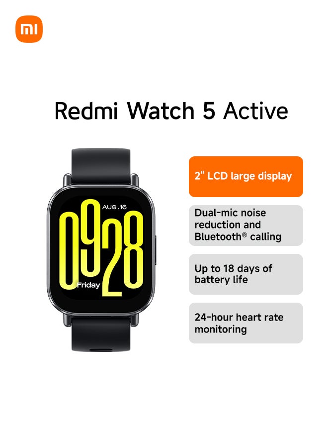 Redmi Watch 5 Active - Budget-Friendly Smartwatch with 2" LCD Display, Fitness Tracking And 18 Days Battery Life Midnight Black